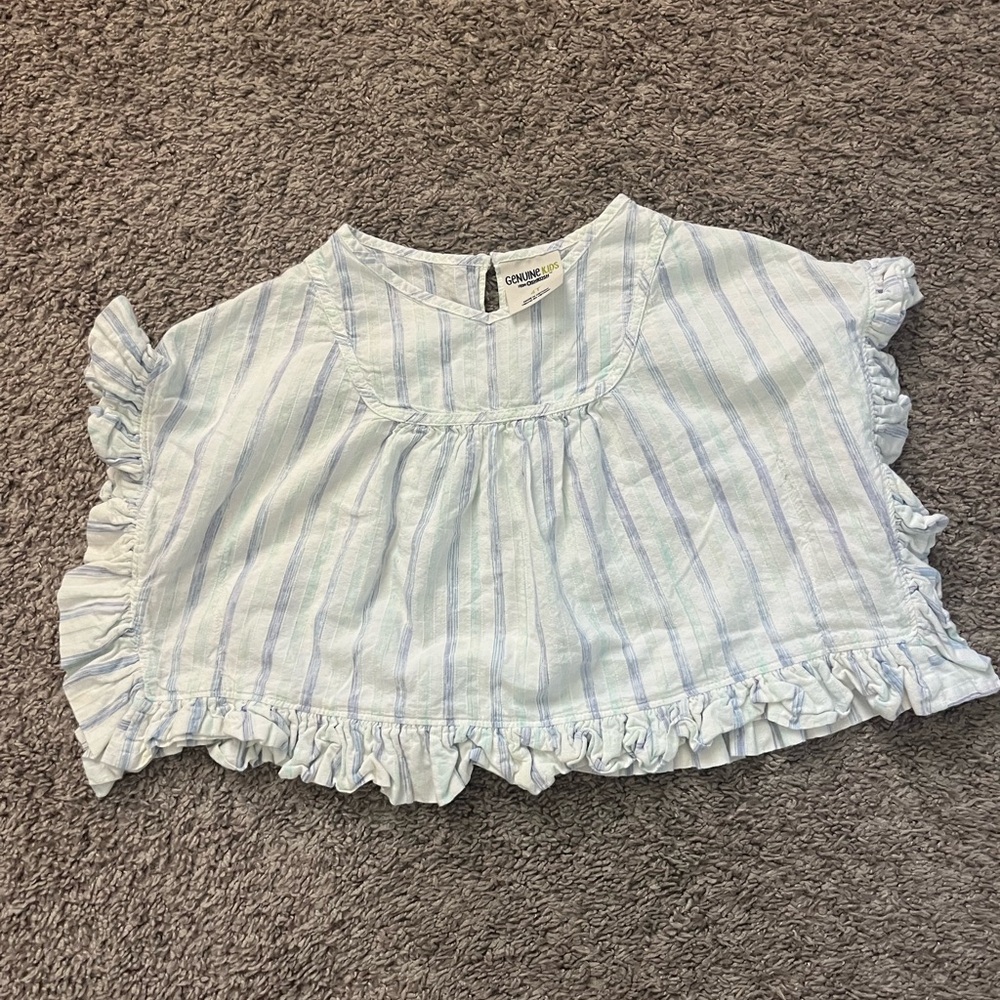 OshKosh B'gosh genuine kids Blue and White Ruffled Blouse size 4T